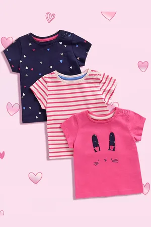 Mothercare Girls Pink & Navy Blue Pack Of 3 Printed T-shirt