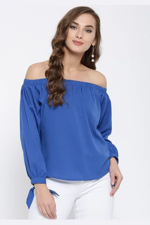 Sera Women Blue Solid Off-Shoulder Top