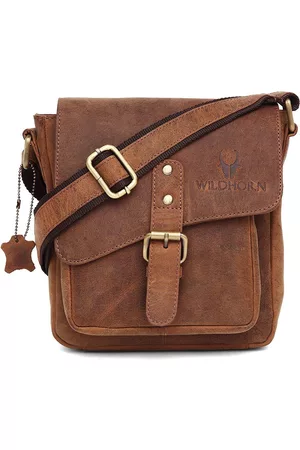 WildHorn Men Tan Solid Leather Sling Messenger Bag