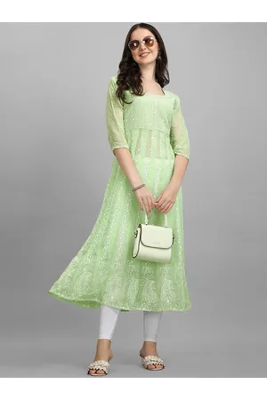 HERE&NOW HERENOW Women Chikankari Embroidered Thread Work Georgette Anarkali Kurta