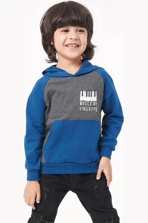 Ed-a-Mamma Boys Blue Colourblocked Cotton Hooded Sweatshirt