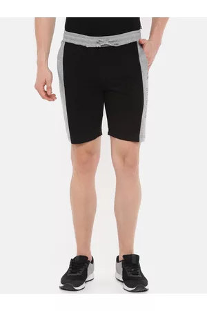 dollar Men Black & Grey Melange Colourblocked Lounge Shorts