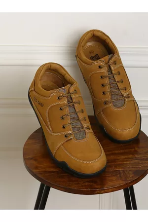 Red Chief Men Tan Brown Leather Sneakers