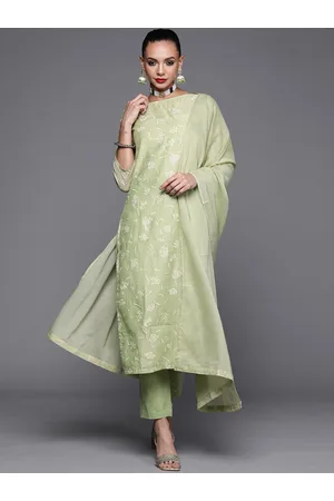 Biba Women Green Ethnic Motifs Embroidered Kurta with Trousers & With Dupatta