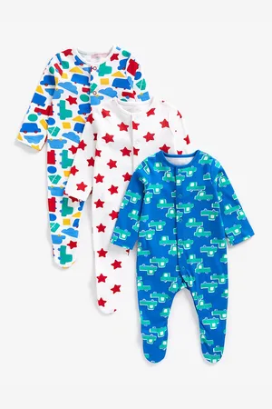 Mothercare Infant Boys Pack of 3 Pure Cotton Printed Sleepsuits