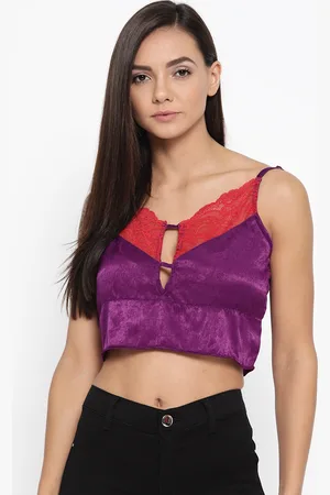 Erotissch Women Purple Solid Satin Bralette Top