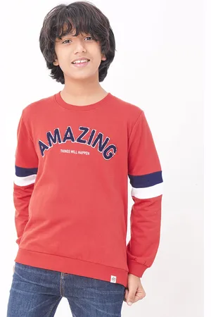 edheads Boys Rust Red Printed Cotton Sweatshirt