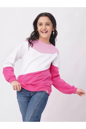 edheads Girls Pink Colourblocked Cotton Sweatshirt