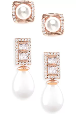 Ami Rose Gold & White Contemporary Set of 2 Stud Earrings