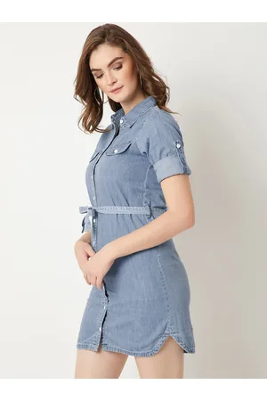 Miss Chase Women Lightweight Solid Denim Sheath Dress