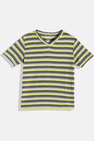 METRO KIDS COMPANY Boys Grey & Yellow Striped V-Neck T-shirt