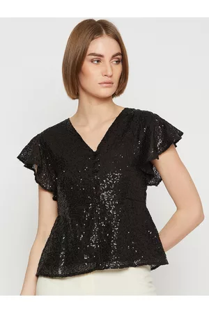 marie claire Women Black Embellished Peplum Top