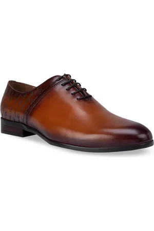 ROSSO BRUNELLO Men Tan Brown Solid Leather Formal Oxfords