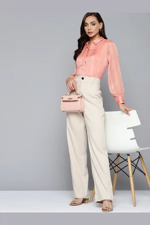 Chemistry Women Peach-Coloured Multi Striped Casual Shirt
