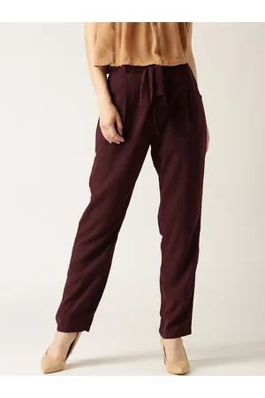 marie claire Women Burgundy Solid Original Fit Peg Trousers