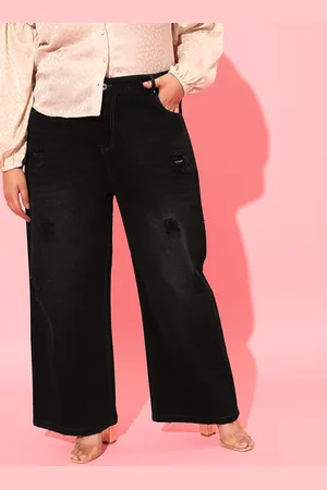 CURVY STREET Women Black Cotton Flared High-Rise Mildly Distressed Jeans