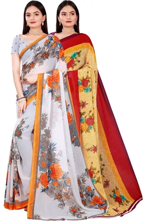 Kalini Pack Of 2 Women Beige & White Printed Pure Georgette Saree With Unstitched Blouse