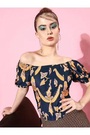 ATHENA Navy Blue Floral Corset Top