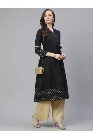 Bhama Couture Women Black & Golden Ethnic Print Anarkali Kurta