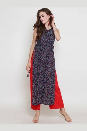 Sera Women Navy Blue Floral Printed Pure Cotton Kurta with Palazzos