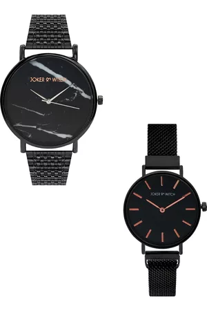 Joker & Witch Black & Rose-Gold Toned James & Florida Couple Watch Set JWCW115
