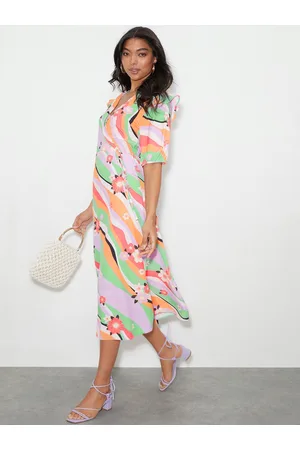 Dorothy Perkins Lavender & Sea Green Floral Print Midi Wrap Dress
