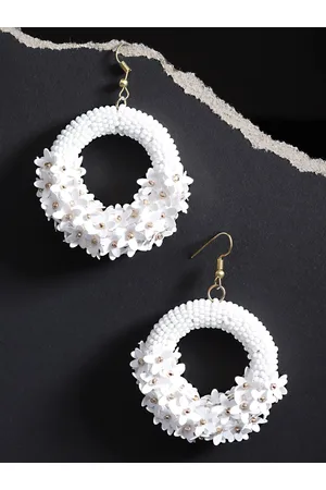 Anekaant White Circular Drop Earrings