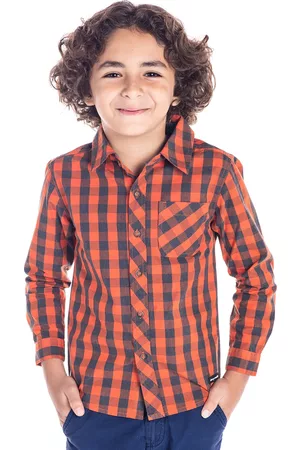 Cherry Crumble Boys Orange Checks Touch Shirt