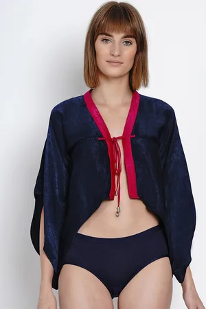 Erotissch Women Navy Blue Solid Robe