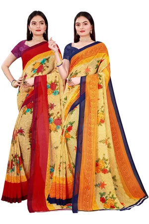 Florence Beige & Red Set of 2 Pure Georgette Saree