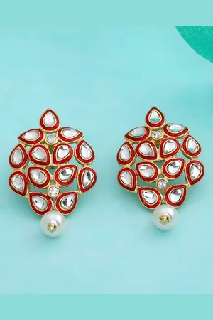 ESTELE Red & Gold Floral Drop Earrings