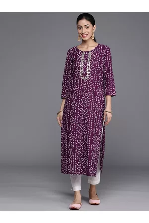 Varanga Women Purple & White Bandhani Printed Pure Cotton Kurta