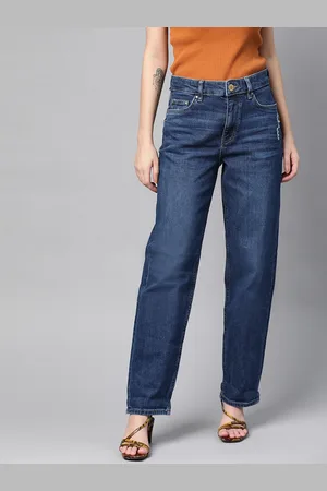 Marks & Spencer Women Navy Blue Boyfriend Fit Low Distress Light Fade Stretchable Jeans