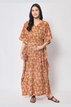 Aujjessa Floral Pure Cotton Maternity Kaftan Maxi Dress