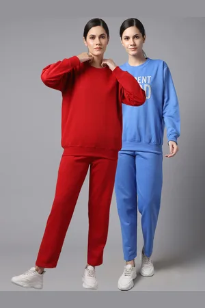 VIMAL JONNEY Women Pack Of 2 Blue & Red Printed Fleece Tracksuits