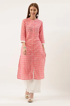 FABRIC FITOOR Women Pink & White Printed Kurta with Palazzos