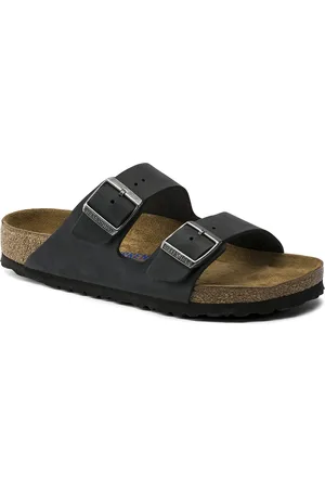 Birkenstock Arizona Soft Footbed Black Regular Width Oiled Leather Two-Strap Sandals
