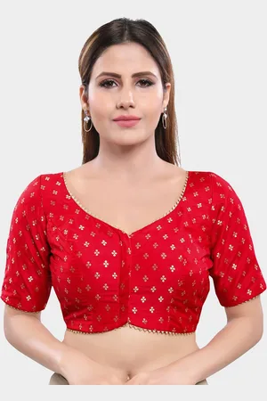 SALWAR STUDIO Women Red & Gold Printed Readymade Saree Blouse