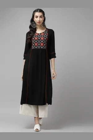 Cayman Women Black & Red Floral Yoke Design Kurta