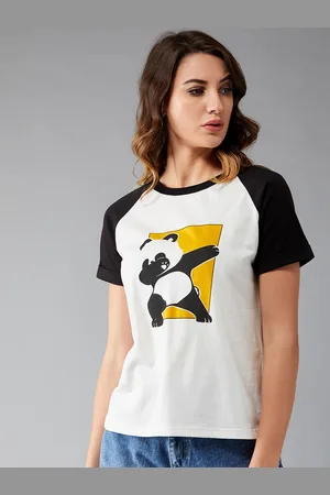 DOLCE CRUDO Women Black Printed Round Neck Pure Cotton T-shirt