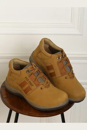 Red Chief Men Brown Solid Leather Mid-Top Flat Boots