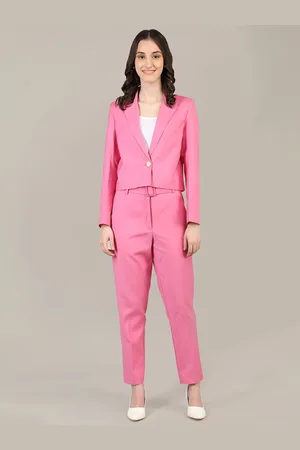 Dlanxa Women Pink Solid Single Breasted Two Piece Suits