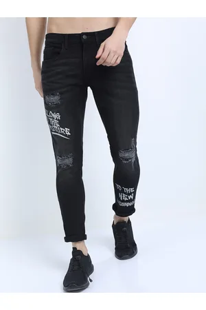 Ketch Men Black Slim Fit Highly Distressed Printed Jeans