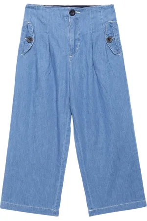 UNDER FOURTEEN ONLY Girls Blue Solid Low Distress Jeans