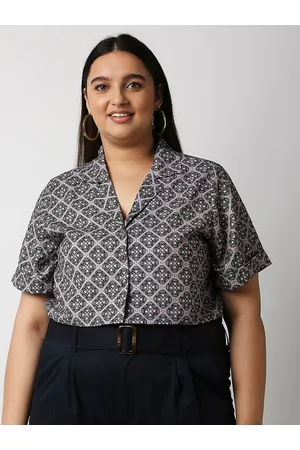 20Dresses Mauve & Multicoloured Print Crepe Shirt Style Plus Size Crop Top