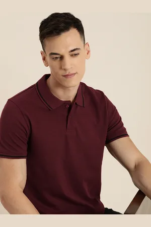 Invictus Men Maroon Solid Polo Collar T-shirt