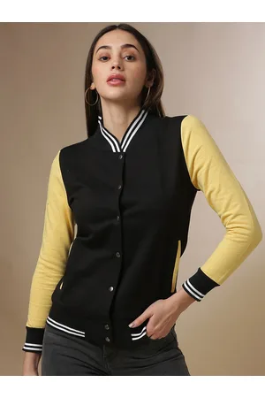 Campus Women Black Yellow Windcheater Bomber Jacket
