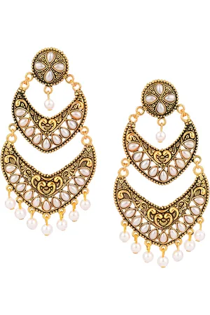 DESI COLOUR White & Gold-Plated Contemporary Drop Earrings