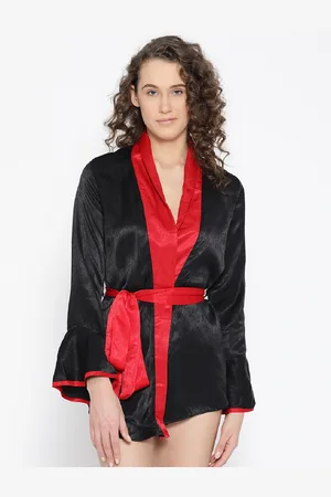 Erotissch Women Black Solid Mini Length Robe With Satin Finish