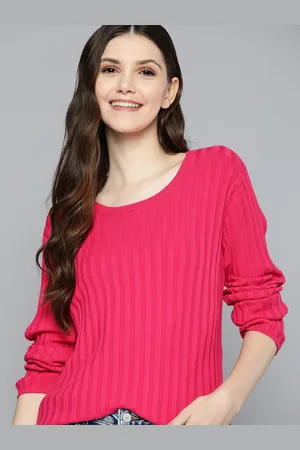 Mast & Harbour Women Pink Ribbed Knitted Pullover